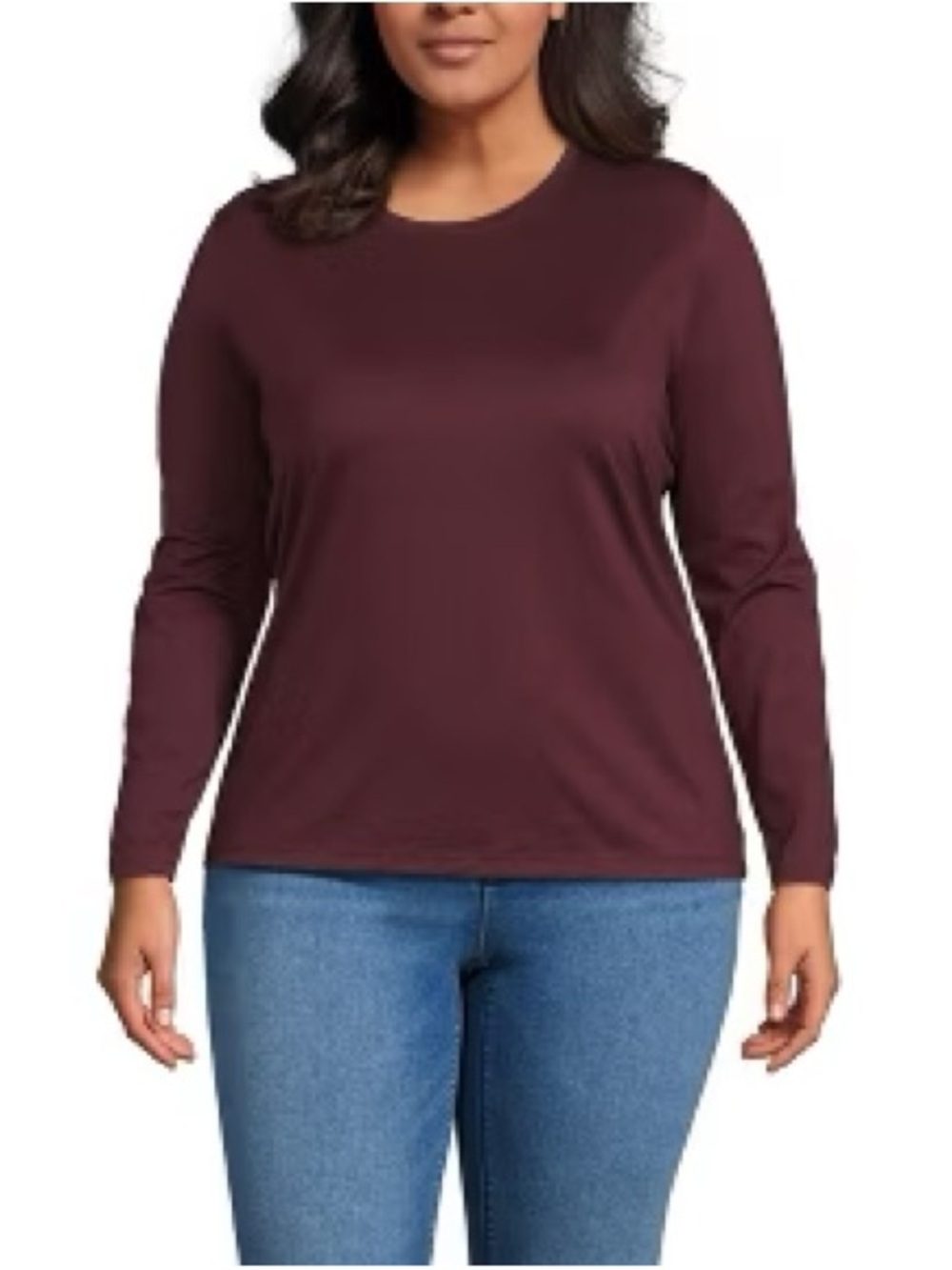 *NWT* Lands' End Supima Cotton Burgundy L/S Crew Neck Top - Size 1X